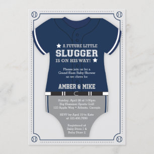 Invitation Baby shower de baseball Invitation, Bleu, Gris