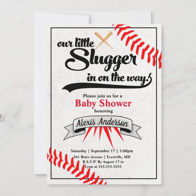 Invitation Baby shower de baseball Little Slugger (Devant)