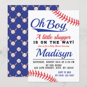 Invitation Baby shower de baseball Red White Blue Little Slug
