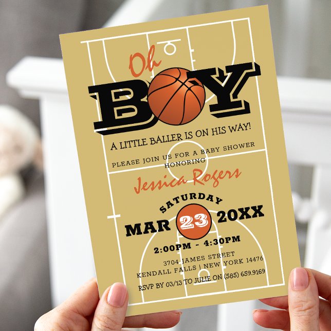 Invitation Baby shower de basket-ball cool "Oh Boy" (Créateur téléchargé)
