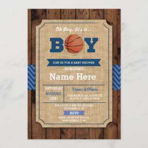 Invitation Baby shower de basket-ball Oh Boy Blue Wood Invita