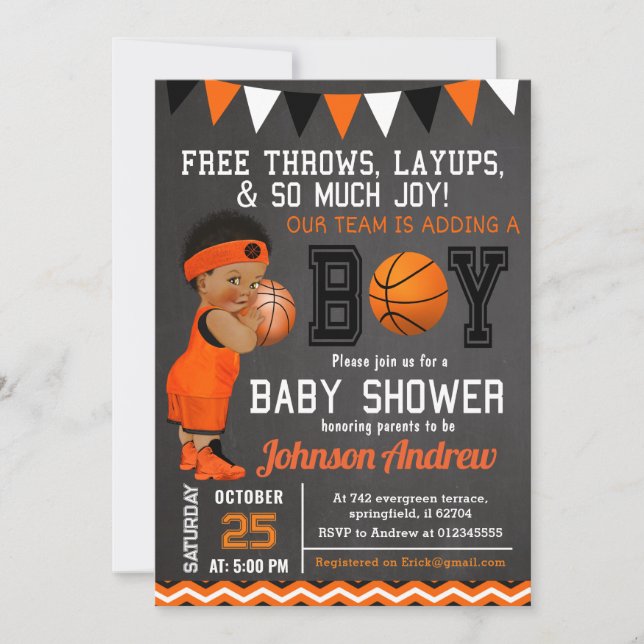 Invitation Baby shower de basket-ball personnalisé (Devant)