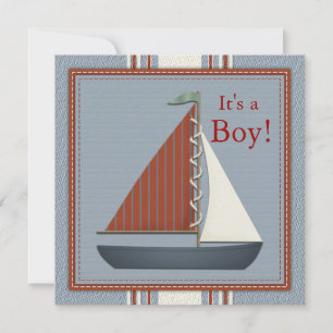 Invitation Baby shower de bateau à voile rouge et bleu