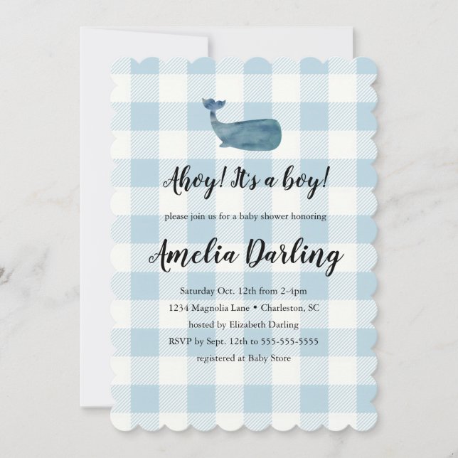 Invitation Baby shower de bébé baleine Bébé Bébé Barrière de  (Devant)