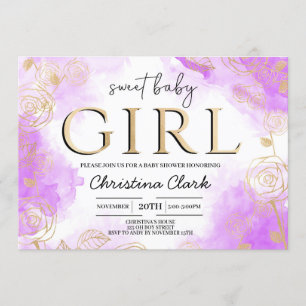 Invitation Baby shower de bébé doué Purple Gold Elegant
