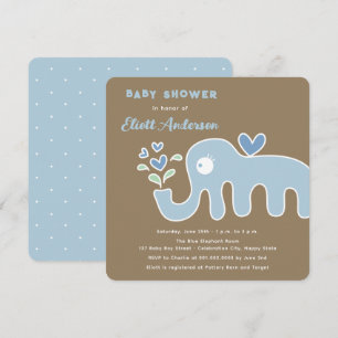 Invitation Baby shower de bébé éléphant en bleu Whimsical Car