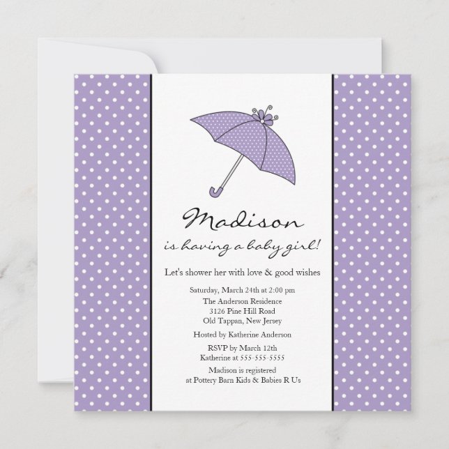 Invitation Baby shower de bébé mauve-parapluie (Devant)