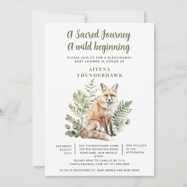 Invitation Baby shower de Bénédiction Little Fox Spirit (Devant)