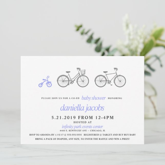 Invitation Baby shower de bicyclettes à vélo (Debout devant)