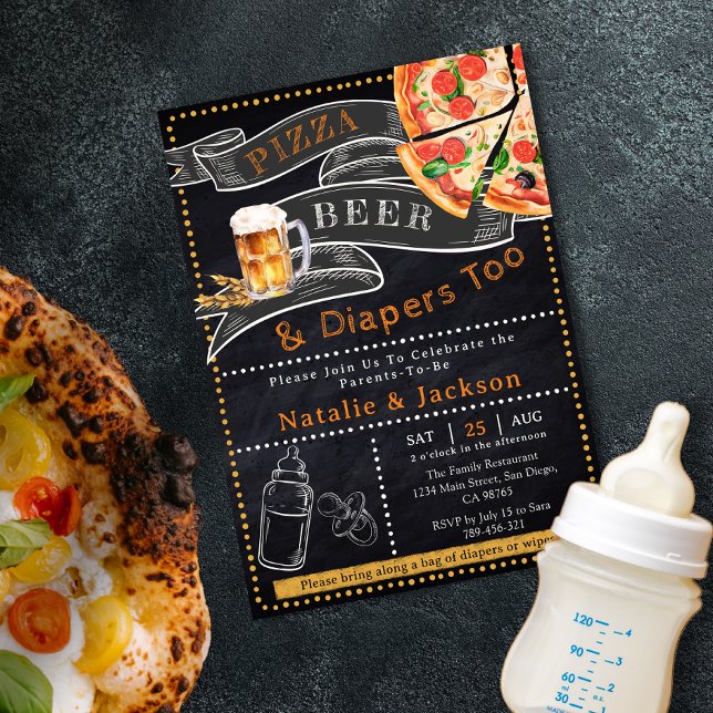 Invitation Baby shower de bière et de diapers de p (Rustic Pizza Beer & Diapers Baby Shower Invitation)
