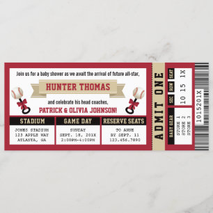 Invitation Baby shower de billet de sport, Rouge, 