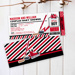 Invitation Baby shower de billets de hockey sur glace rouge n