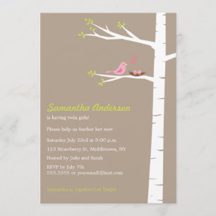 Invitation Baby shower de Birch d'Oiseaux moderne 