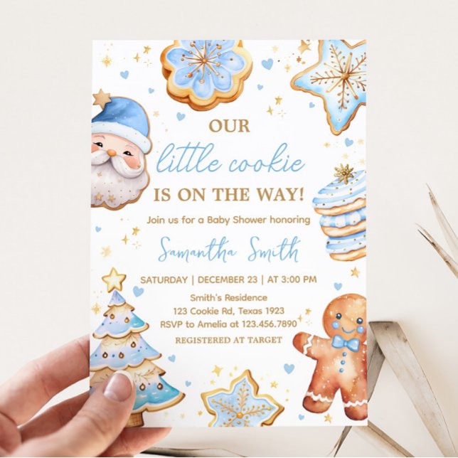 Invitation Baby shower de biscuits de Noël bleu (Boy A Little Cookie Baby Shower Invitation)