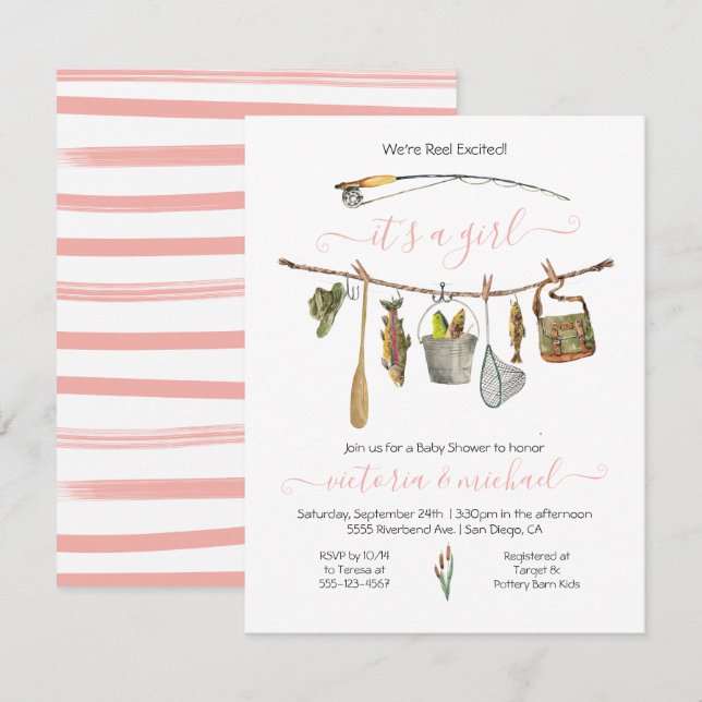 Invitation Baby shower de bobine de pêche (Devant / Derrière)