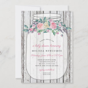 Invitation Baby shower de bocal en bois rose rose 