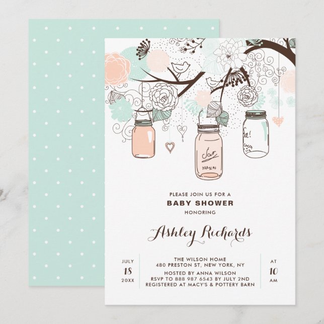 Invitation Baby shower de bocaux de pêche et de mo (Devant / Derrière)