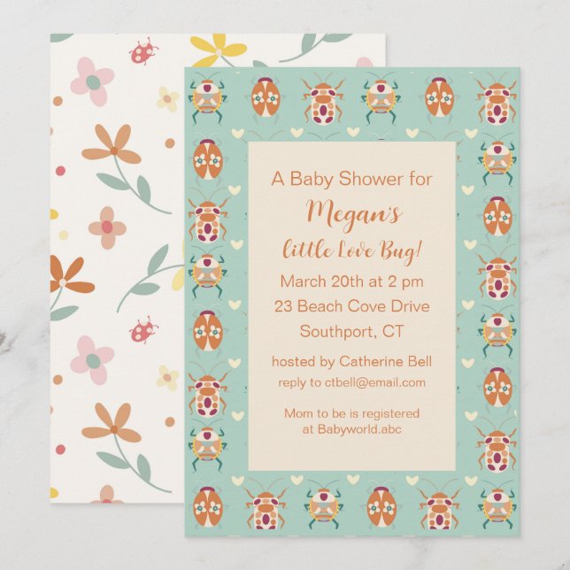 Invitation Baby shower de bogues d'amour (Devant / Derrière)