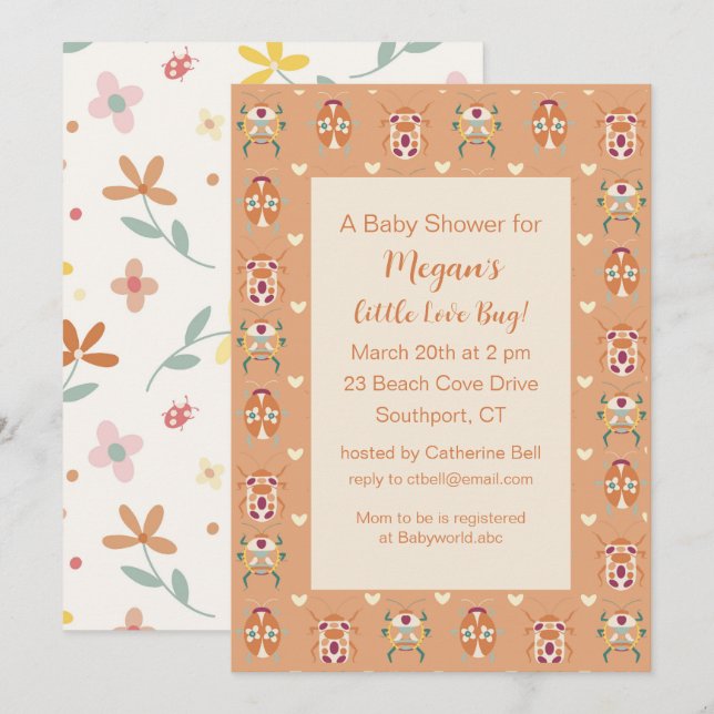 Invitation Baby shower de bogues d'amour (Devant / Derrière)