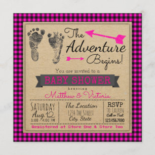 Invitation Baby shower de Boho de filles de plaid de Buffalo