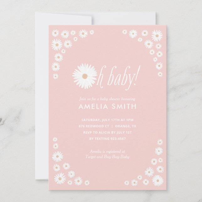 Invitation Baby shower de Boho Floral Daisy rose (Devant)
