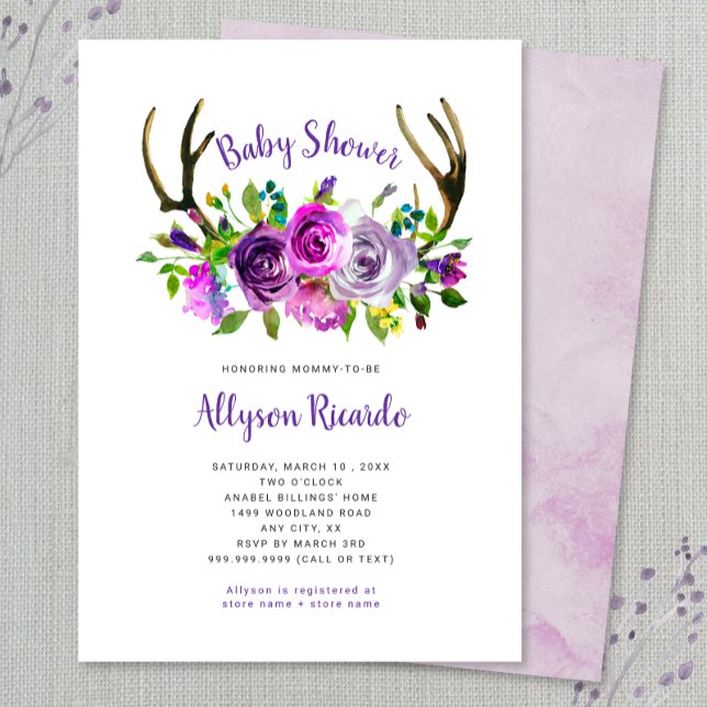 Invitation Baby shower de Boho Floral Violet (Créateur téléchargé)