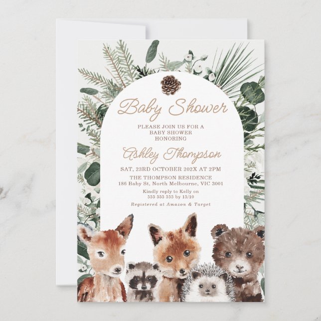 Invitation Baby shower de bois de feuillage moderne (Devant)