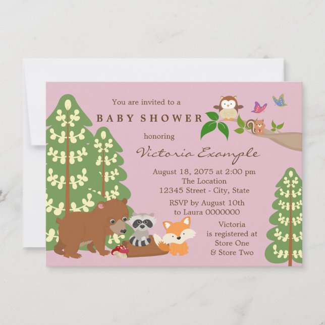 Invitation Baby shower de bois de filles mignonnes (Devant)