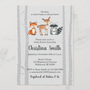 Invitation Baby shower de bois Invitation-Aquarelle Animaux