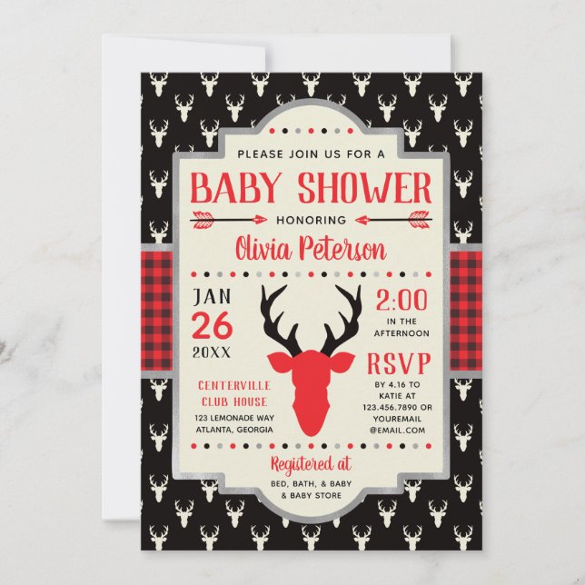 Invitation Baby shower de bois, Plaid de Buffalo (Devant)