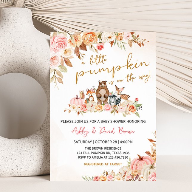 Invitation Baby shower de bois rose Citrouille (Girl Fall Pumpkin Baby Shower Invitation)