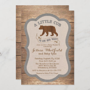Invitation Baby shower de bois rustique Ours