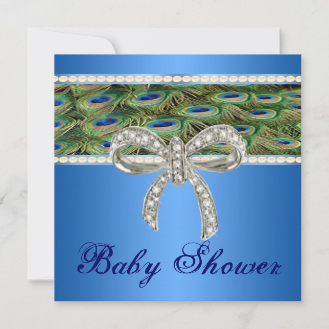 Invitation Baby shower de boue diamant Peacock ble (Devant)