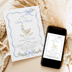 Invitation Baby shower de boue florale bleu oie