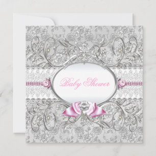 Invitation Baby shower de boue florale rose et arg