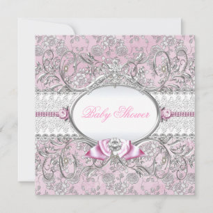 Invitation Baby shower de boue florale rose et arg