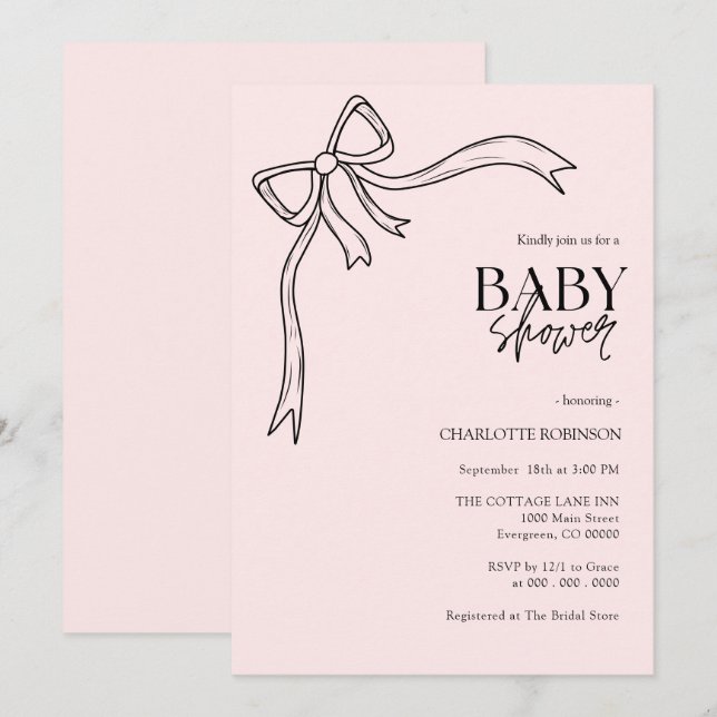 Invitation Baby shower de boule rose (Devant / Derrière)