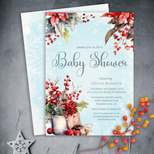 Invitation Baby shower de bouquet de baies hiver Rowan