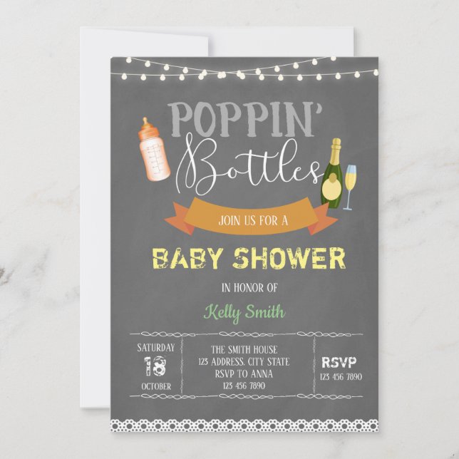 Invitation Baby shower de bouteilles à épingles (Devant)