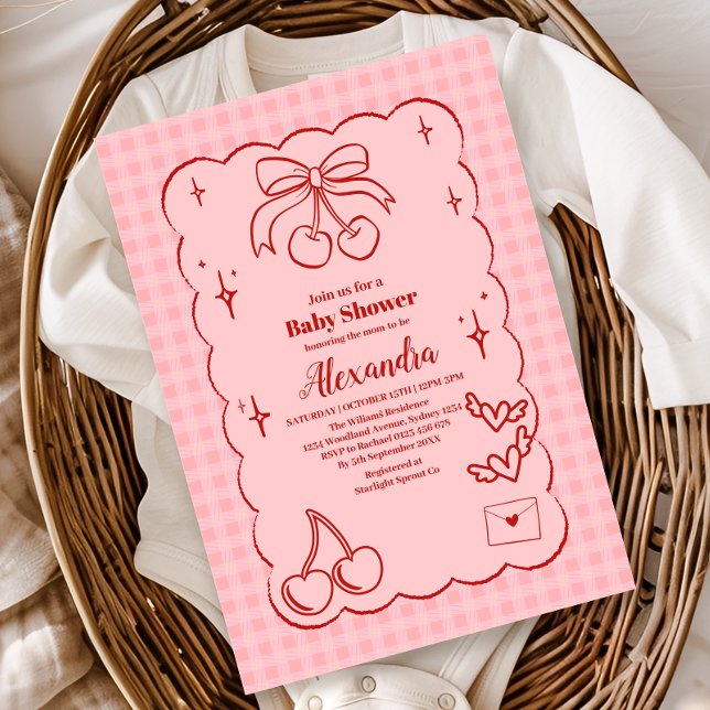 Invitation Baby shower de bow cerise Doodle (Créateur téléchargé)