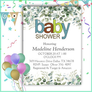 Invitation Baby shower de branche d'Eucalyptus aquarelle