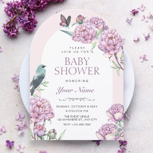 Invitation Baby shower de branche florale violette