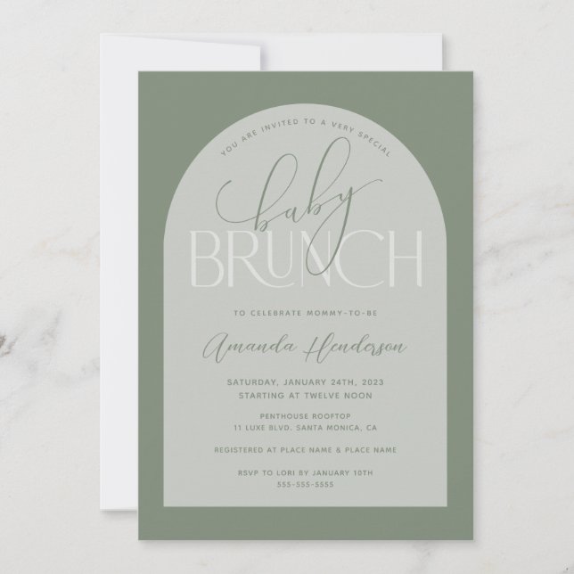 Invitation Baby shower de Brunch Bébé Vert Sage (Devant)