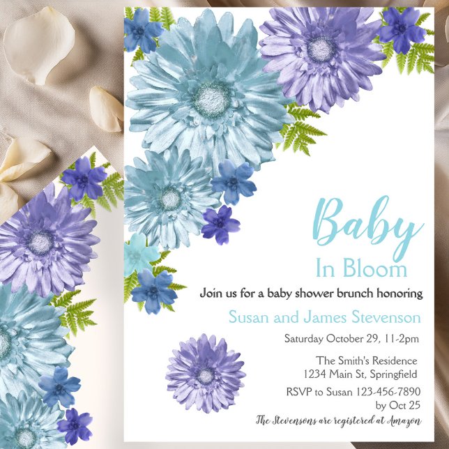 Invitation Baby Shower de Brunch Fleur Bleue en Fleur (Créateur téléchargé)