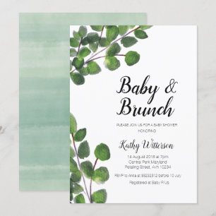 Invitation Baby shower de brunch pour bébé Eucalyptus vert