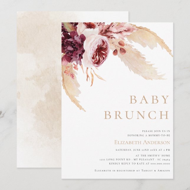 Invitation Baby shower de brunch sur l'herbe du désert de la  (Devant / Derrière)