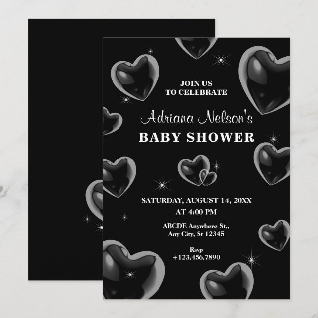 Invitation BABY SHOWER de bulle Black Heart (Devant / Derrière)