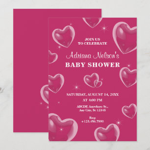 Invitation baby shower de bulles de Coeurs roses