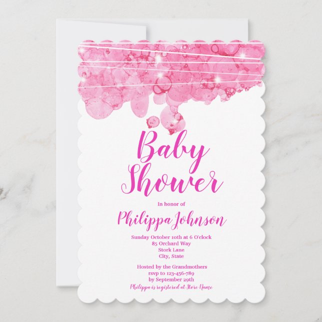 Invitation Baby shower de bulles roses (Devant)