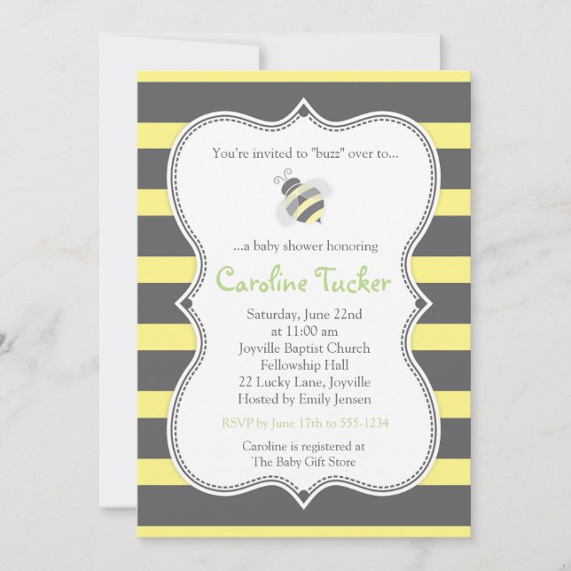 Invitation Baby shower de Bumblebee Stripes (Devant)